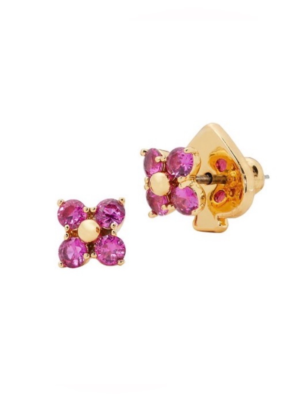 NWT Kate Spade Women’s Gold-Tone Pink Crystal Flower Stud Earrings